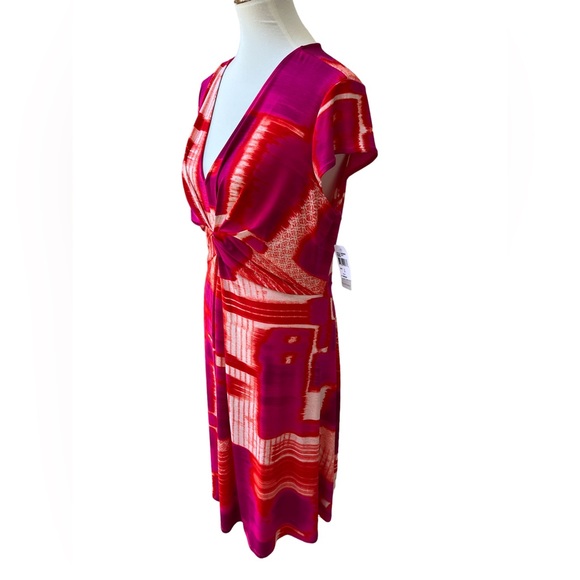 Natori Pink Orange Brushstroke Print Twist Front Sheath Dress Women’s Large New - Picture 4 of 8